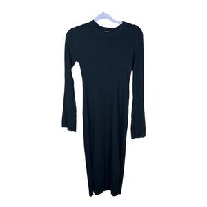 AYR Women's Black Merino Wool Blend Ribbed Midi Sweater Dress Size Medium